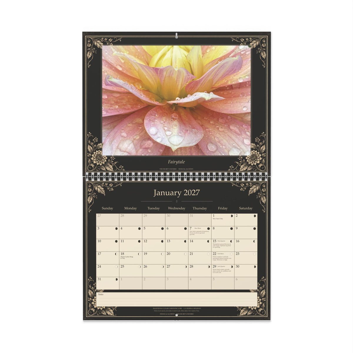The Secret Universe | 2027 Dahlia Close Up & Lunar Gardening Wall Calendar
